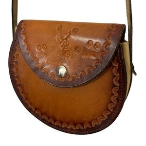 Leather Mini Crossbody Bag Purse Small Unlined Boho Western Cowgirl Natural EUC